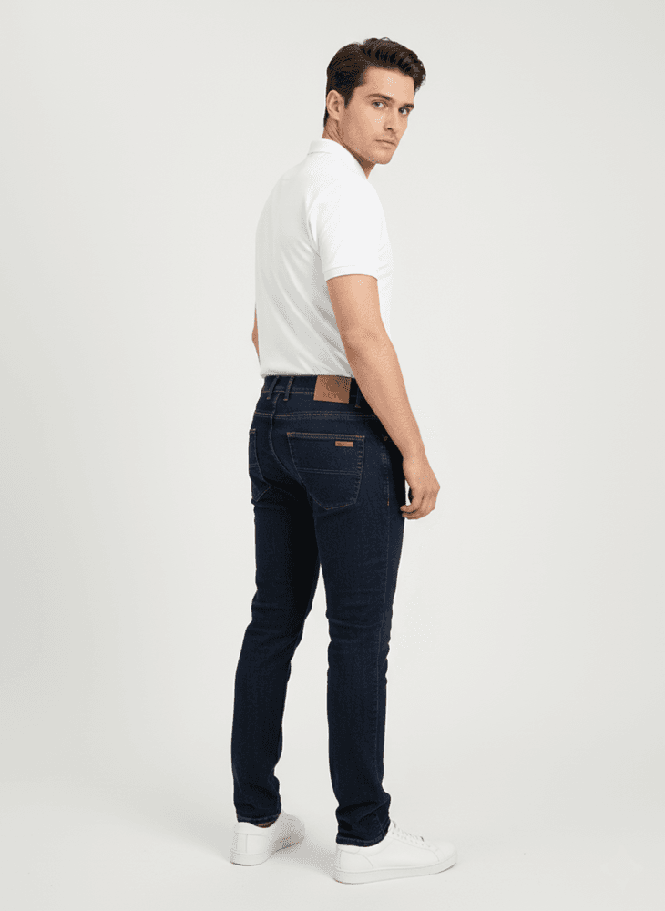 Muške indigo farmerice slika sa zadnje strane